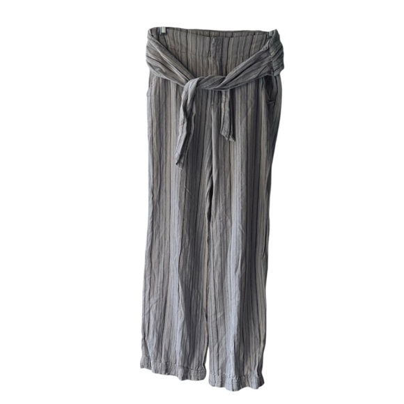 Free People Gray Blue Striped Wide Leg High Waisted Linen Blend Pants Sz S EUC - Picture 2 of 7